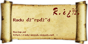 Radu Árpád névjegykártya